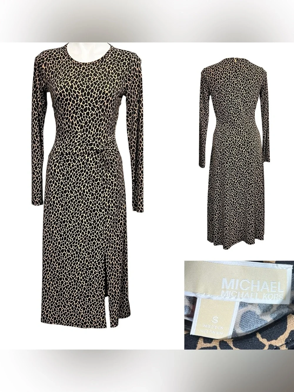 MICHAEL Michael Kors midi dress Sm Black/tan Long Sleeve stretch office career